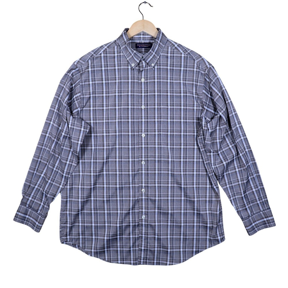 Roundtree Yorke Mens Long Sleeve Button Down Plaid Shirt Size Large